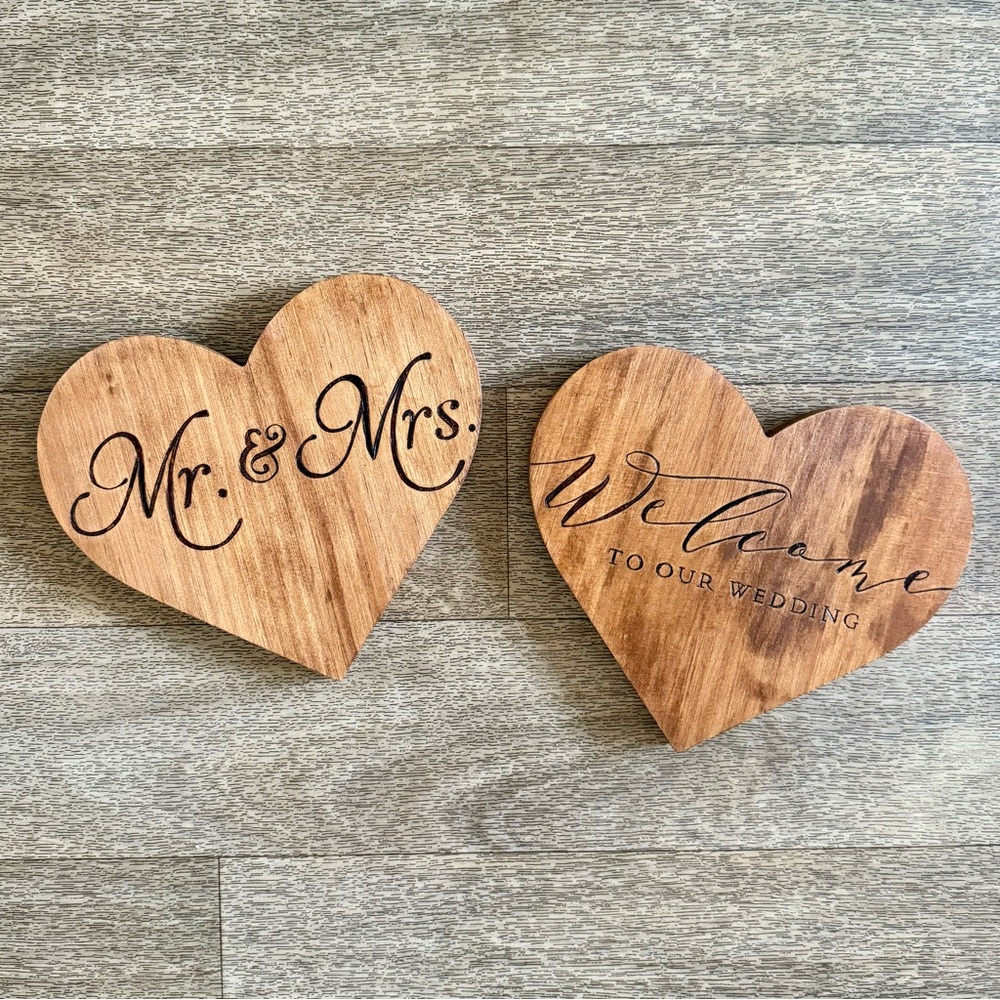 Heart-Shaped Wooden Wedding Signs